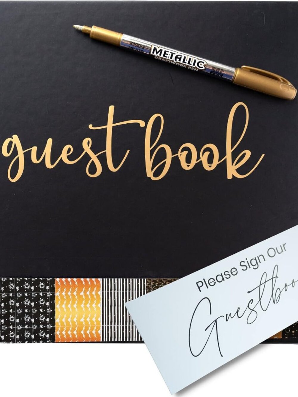 Graduation Party Black Guest Book with Blank Pages for Polaroid Pictures, Funera